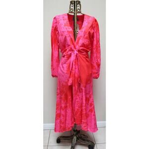 NWT Mar a Mar Colombia Red Pink Floral Front Tie Midi Dress Size Large